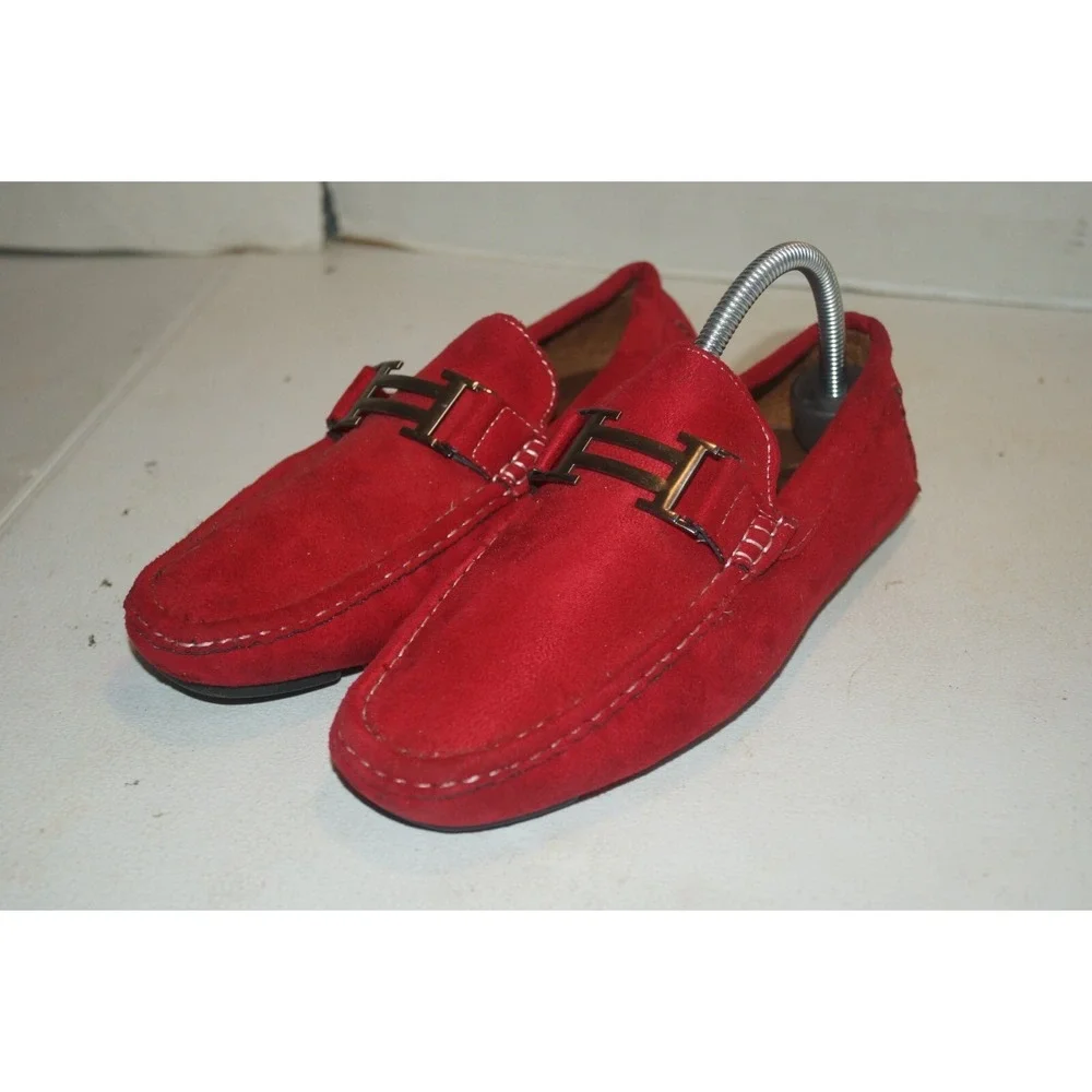 Faranzi Men's Faux Suede Slip On Loafers SZ 8M Red Huxley- U23